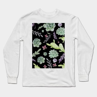 Cactus and Wreath Watercolor Pattern 3 Long Sleeve T-Shirt